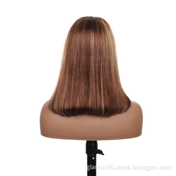 Highlight 1B Honey Brown Color Straight Bob Human Hair Lace Front Wigs Perruque Bob Lace